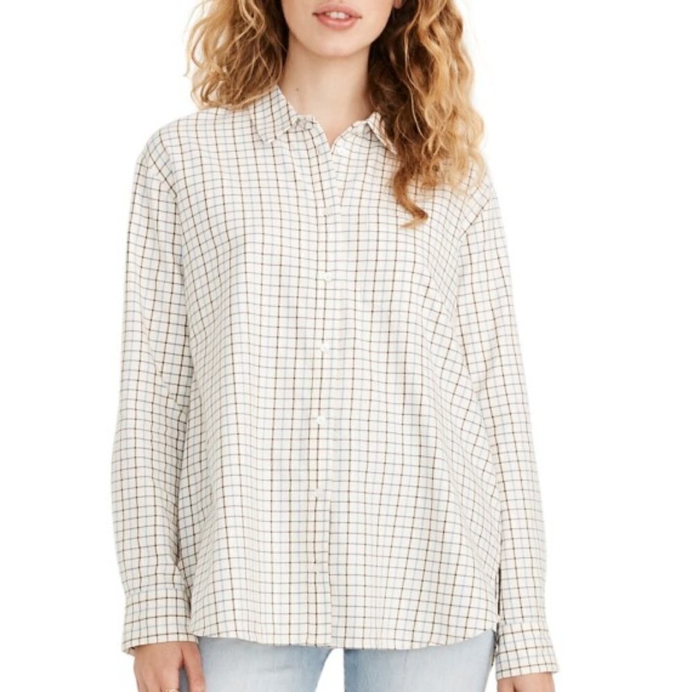 Madewell Oversize Ex-Boyfriend Plaid Shirt, Ivory